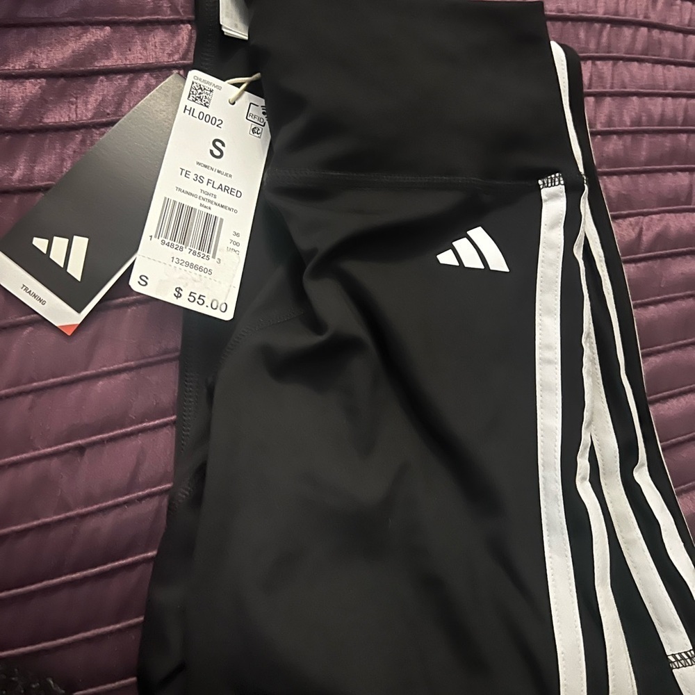 adidas Black Leggings with White Accents - NWT - Womens small